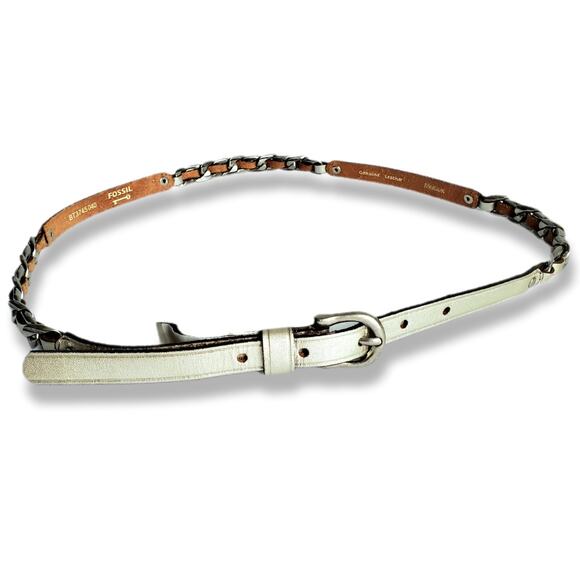 Y2K VTG Women Fossil Metallic Leather Chain Link Belt M Slim Casual Elegant - Picture 7 of 7